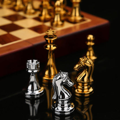 Luxury Metal Chess Pieces Wooden Chess Board Family Board Game Toys Indoor Decoration Carauana Store