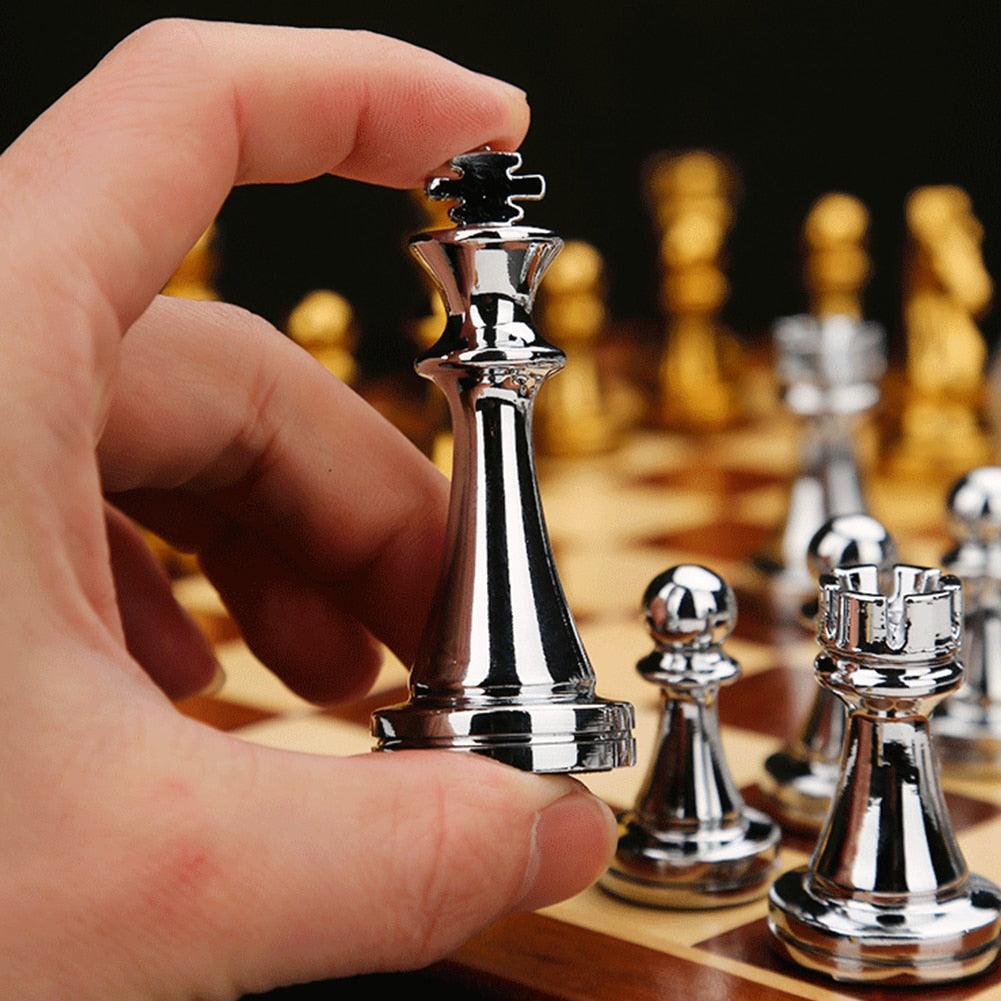 Luxury Metal Chess Pieces Wooden Chess Board Family Board Game Toys Indoor Decoration Carauana Store