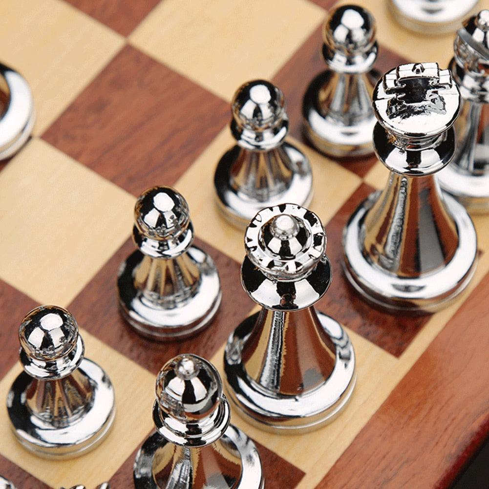 Luxury Metal Chess Pieces Wooden Chess Board Family Board Game Toys Indoor Decoration Carauana Store
