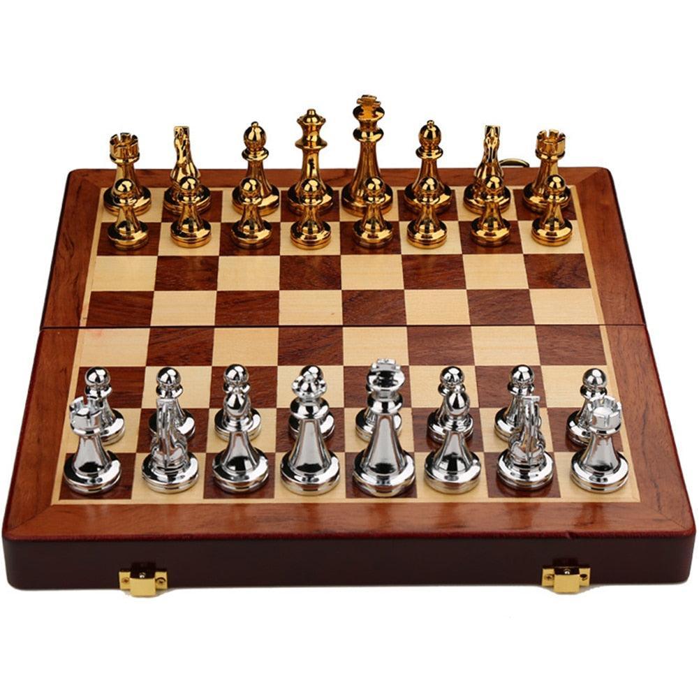 Luxury Metal Chess Pieces Wooden Chess Board Family Board Game Toys Indoor Decoration Carauana Store
