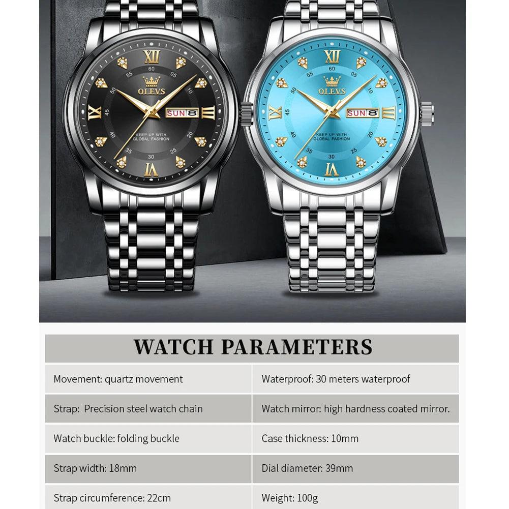 Luxury Top Brand OLEVS Quartz Watch for Men Stainless Steel Waterproof Watches Classic Business Men's Wristwatch (Exclusive New) Carauana Store