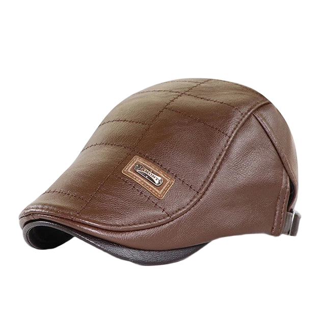 Brown leather cap with quilted pattern