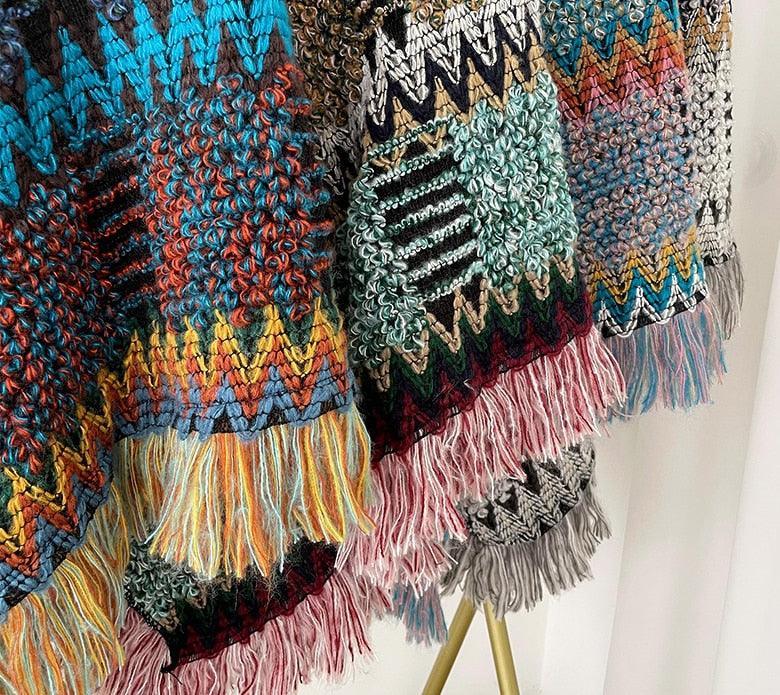 New Pullover Cloak Tassel Warm Shawl Imitation Wool Collar Ponchos Carauana Store