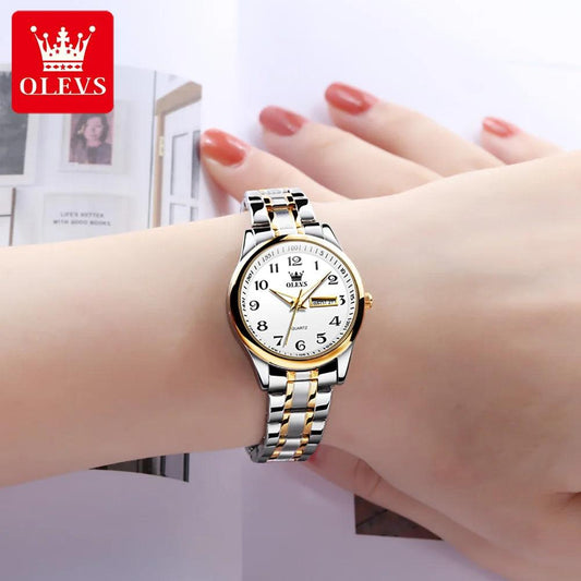 OLEVS 5567 Classic Quartz Watch for Women Set Elegant Dress Luminous Waterproof Week Date Clock Stainless Steel Wristwatch Gift Carauana Store