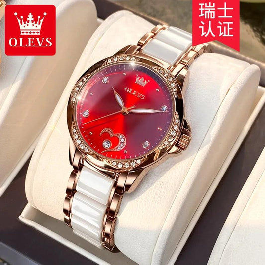 OLEVS Ceramic Band Automatic Self-Wind Watch | Fashionable & Durable with Diver Function and 5Bar Water Resistance Elegant Ladies Watch Set 6631 Carauana Store
