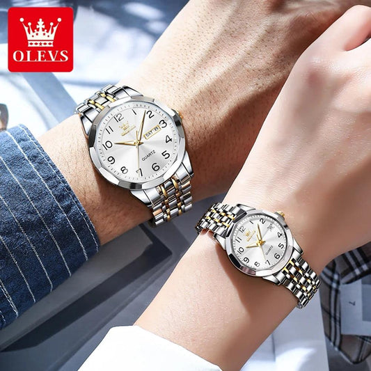 OLEVS Dance of Time: Stainless Steel Elegance with Eternal Calendars Couple's Watches Box Set Carauana Store