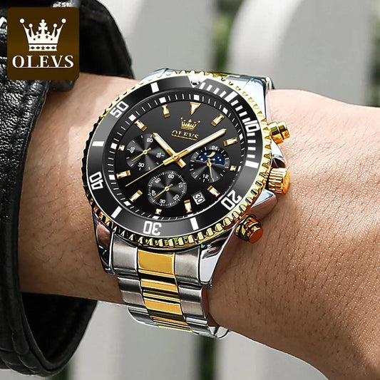 OLEVS Men Watch Stainless Steel Waterproof Luiminous Business Fashion Luxury Men's Watch Date Moon Phase Quartz Watches For Men Carauana Store