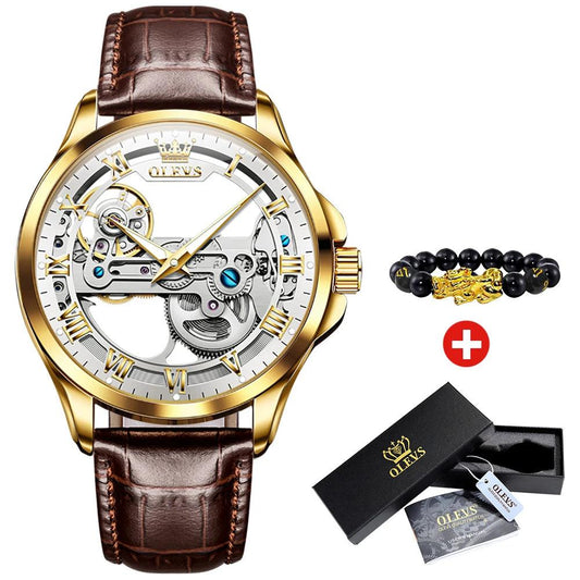 OLEVS Men's Automatic Mechanical Waterproof Luxury Wristwatch with Luminous Leather Strap - Gift Box Included Carauana Store