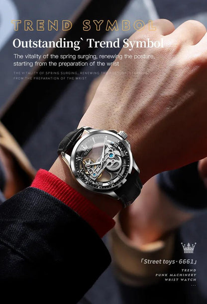 OLEVS Men's Automatic Mechanical Waterproof Luxury Wristwatch with Luminous Leather Strap - Gift Box Included Carauana Store