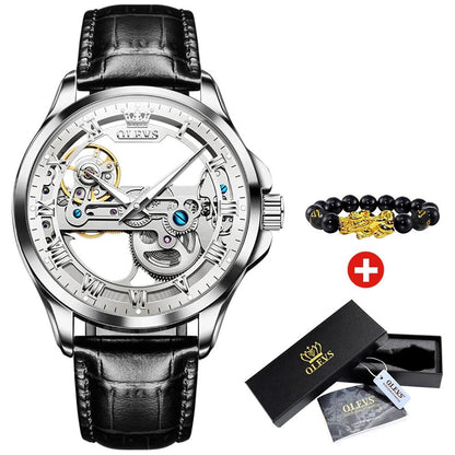 OLEVS Men's Automatic Mechanical Waterproof Luxury Wristwatch with Luminous Leather Strap - Gift Box Included Carauana Store