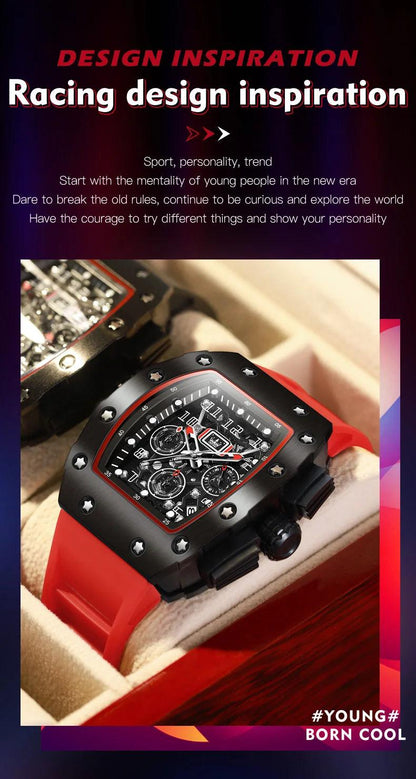 OLEVS Men's Tonneau Wristwatch: Stylish Design with Silicone Strap Carauana Store