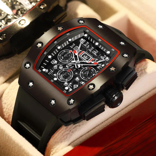 OLEVS Men's Tonneau Wristwatch: Stylish Design with Silicone Strap Carauana Store