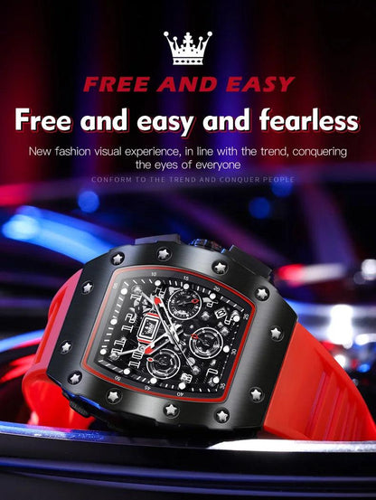 OLEVS Men's Tonneau Wristwatch: Stylish Design with Silicone Strap Carauana Store