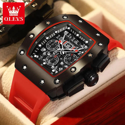 OLEVS Men's Tonneau Wristwatch: Stylish Design with Silicone Strap Carauana Store