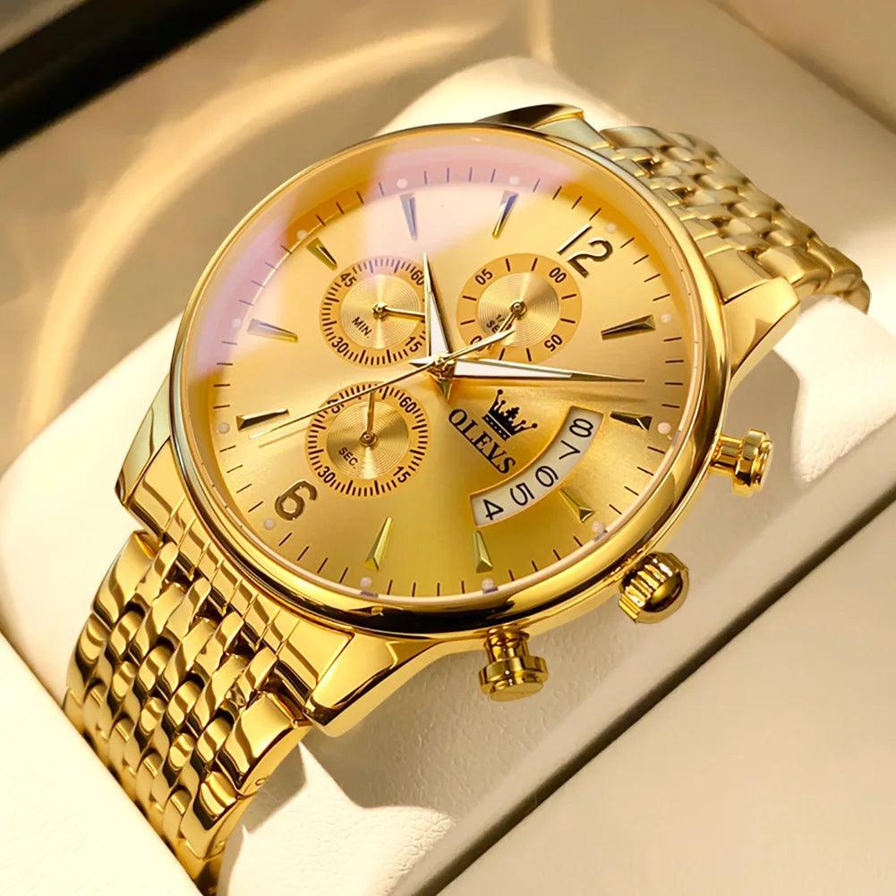 OLEVS Men's Watch Waterproof Luminous Wrist Watch Quartz Stainless Steel Watch for Men Pilot Top Brand Male Watches Carauana Store