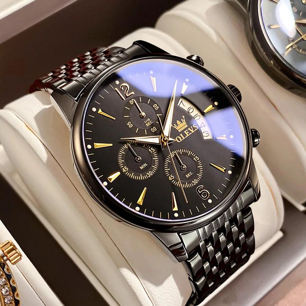 OLEVS Men's Watch Waterproof Luminous Wrist Watch Quartz Stainless Steel Watch for Men Pilot Top Brand Male Watches Carauana Store