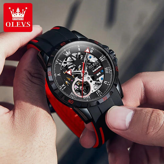 OLEVS Men's Watches Hollow Out Sporty Automatic Mechanical Watch for Man Waterproof Silicone Strap Fashion Hip Hop Style Carauana Store