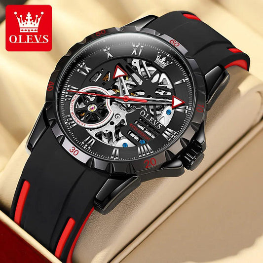 OLEVS Men's Watches Hollow Out Sporty Automatic Mechanical Watch for Man Waterproof Silicone Strap Fashion Hip Hop Style Carauana Store