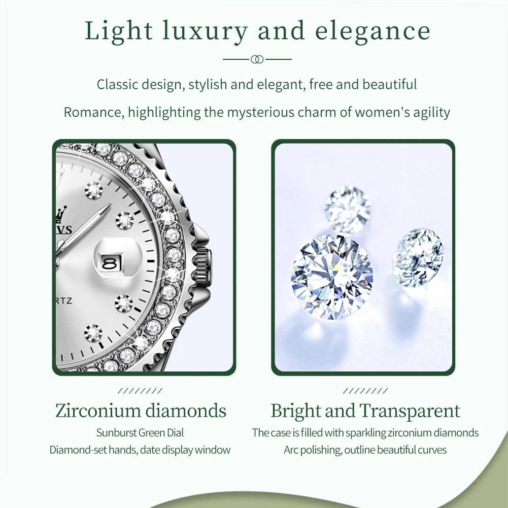 OLEVS Original Diamond Dial Quartz Watch for Women Fashion Elegant Ladies Watches Stainless Steel Waterproof Women's Wristwatch Carauana Store
