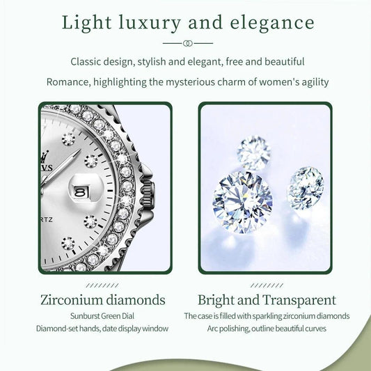 OLEVS Original Diamond Dial Quartz Watch for Women Fashion Elegant Ladies Watches Stainless Steel Waterproof Women's Wristwatch Carauana Store