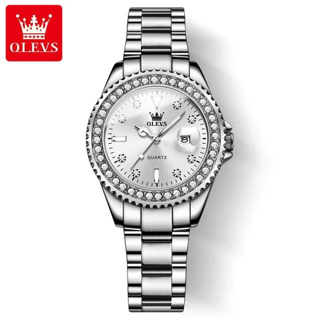 OLEVS Original Diamond Dial Quartz Watch for Women Fashion Elegant Ladies Watches Stainless Steel Waterproof Women's Wristwatch Carauana Store