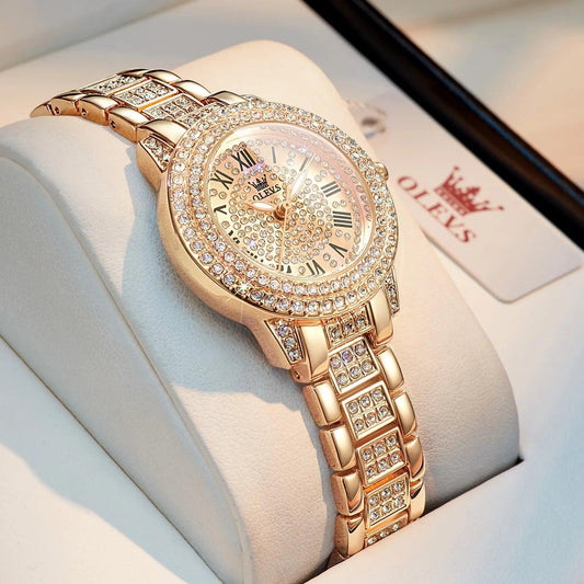 OLEVS Original Diamond Watch for Women Fashion Elegant Stainless Steel Waterproof Quartz Wristwatch Luxury Ladies Dress Watches Carauana Store