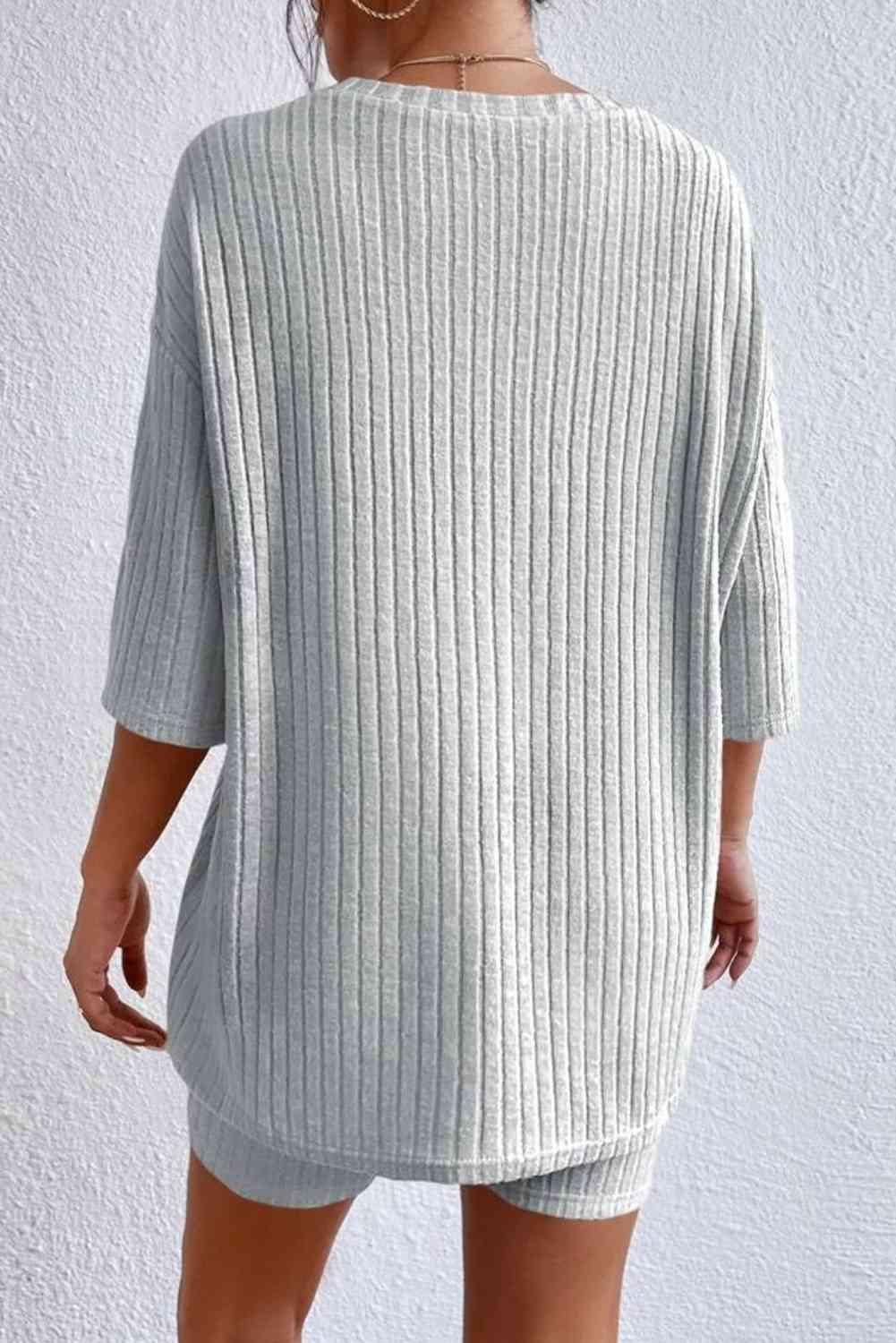 Round Neck Ribbed Top and Shorts Lounge Set Carauana Store