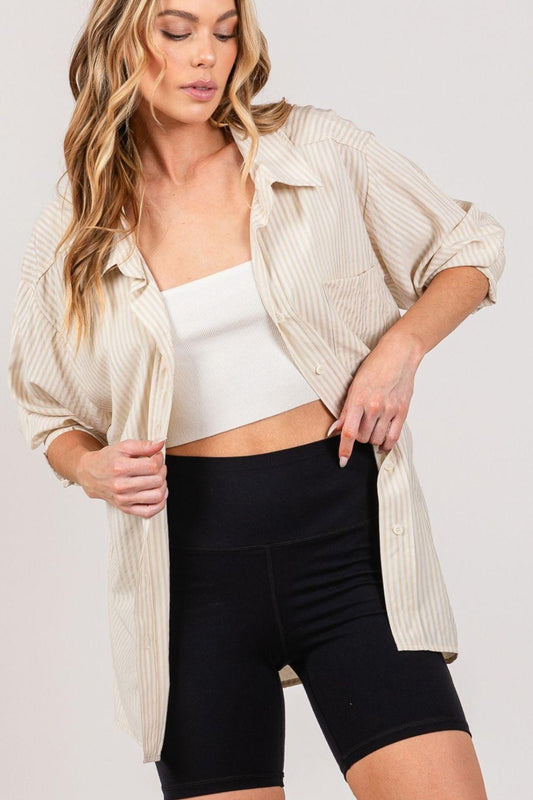 SAGE + FIG Striped Button Up Long Sleeve Shirt Carauana Store