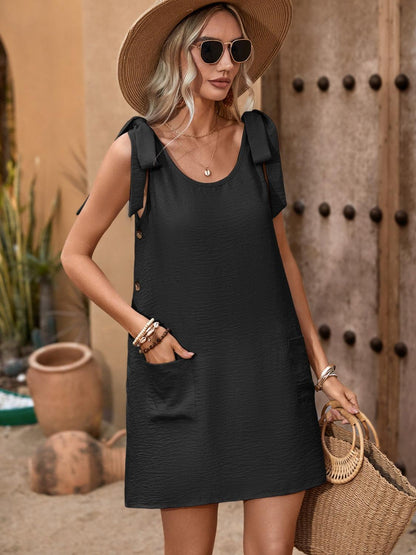 Scoop Neck Tie Shoulder Mini Dress Carauana Store