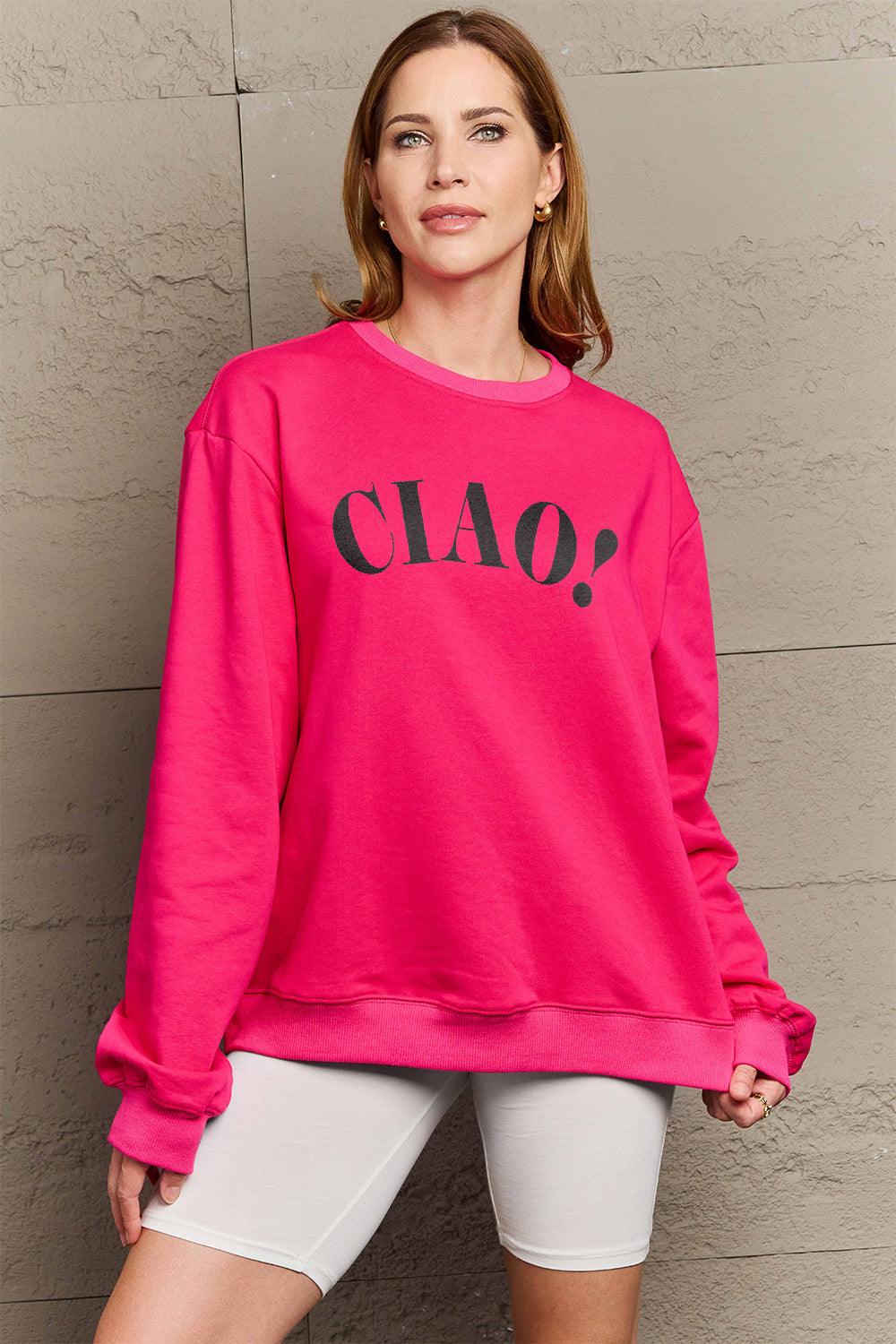 Simply Love Full Size CIAO！Round Neck Sweatshirt Carauana Store