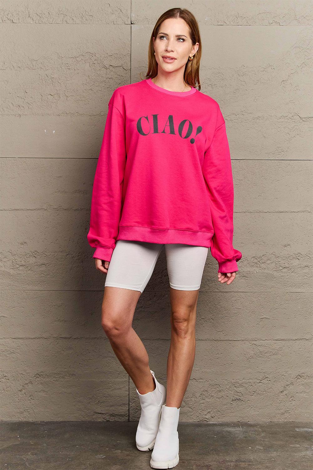 Simply Love Full Size CIAO！Round Neck Sweatshirt Carauana Store