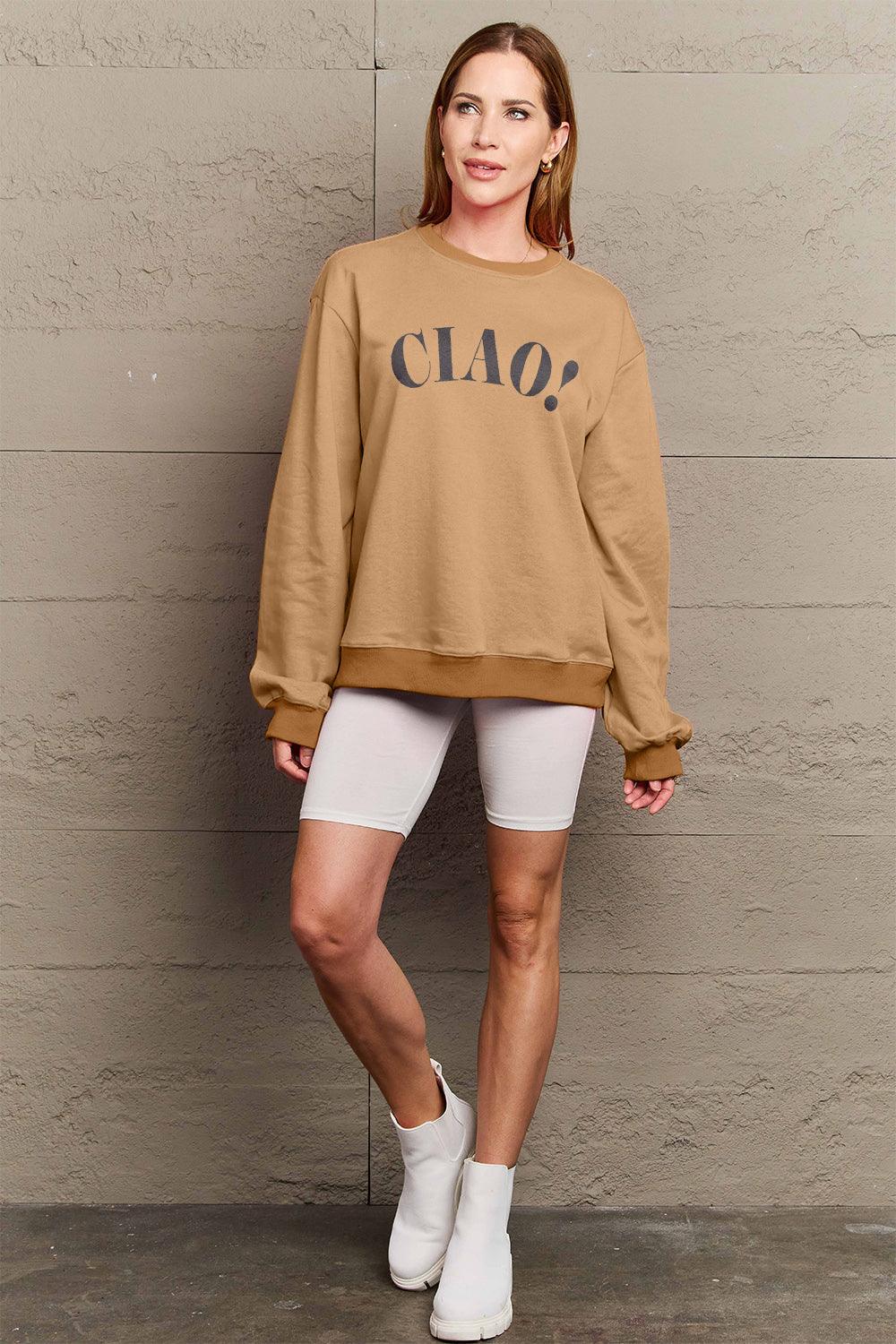 Simply Love Full Size CIAO！Round Neck Sweatshirt Carauana Store