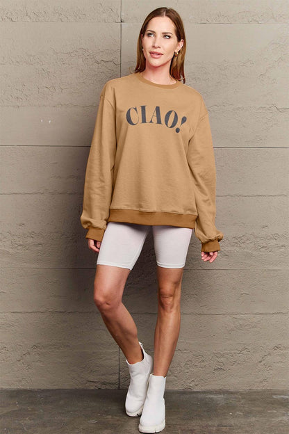 Simply Love Full Size CIAO！Round Neck Sweatshirt Carauana Store