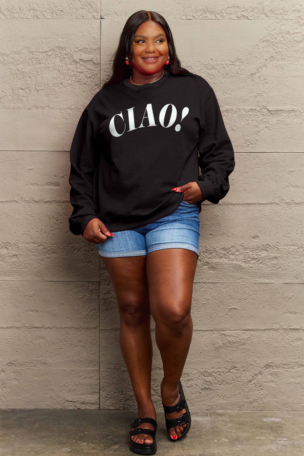 Simply Love Full Size CIAO！Round Neck Sweatshirt Carauana Store