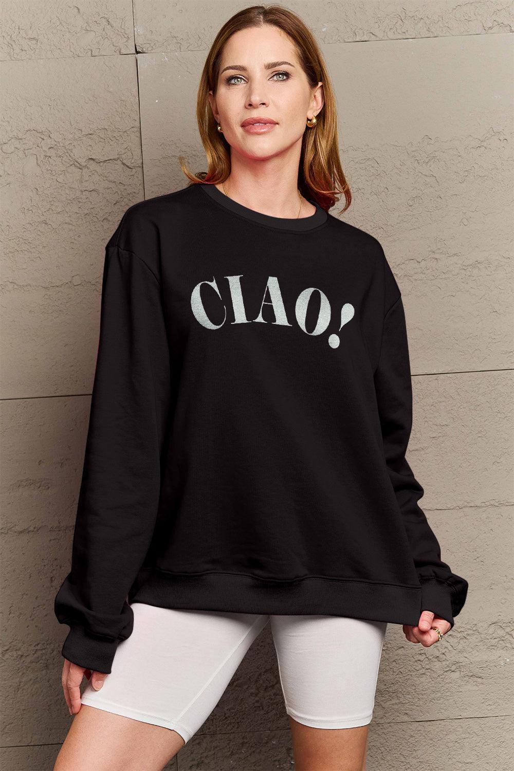 Simply Love Full Size CIAO！Round Neck Sweatshirt Carauana Store