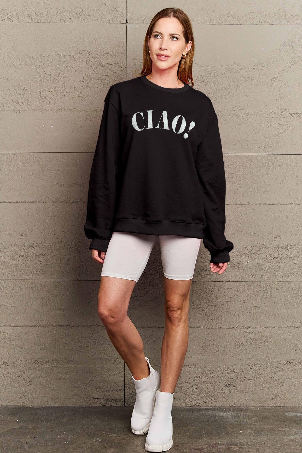 Simply Love Full Size CIAO！Round Neck Sweatshirt Carauana Store