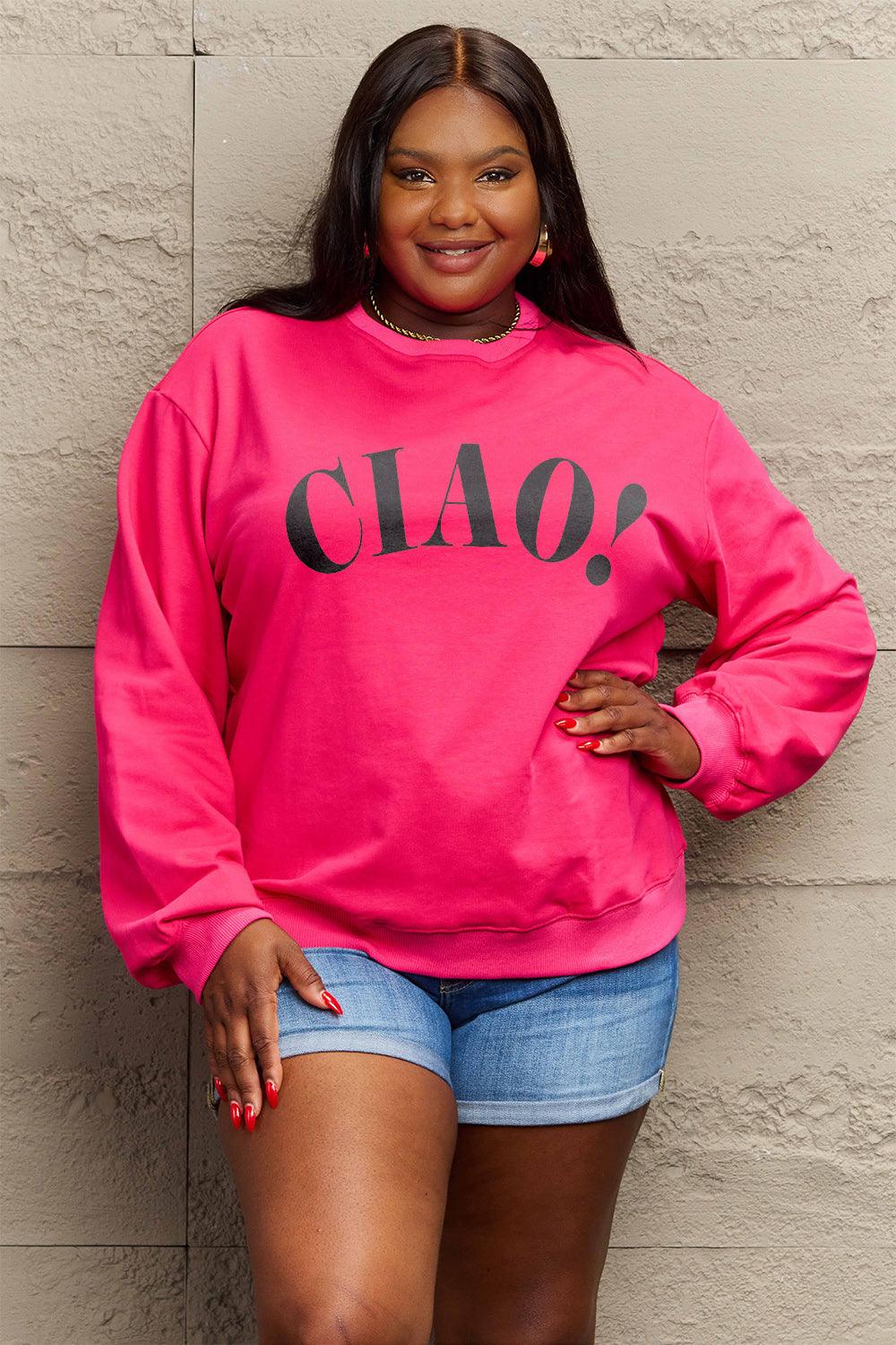 Simply Love Full Size CIAO！Round Neck Sweatshirt Carauana Store