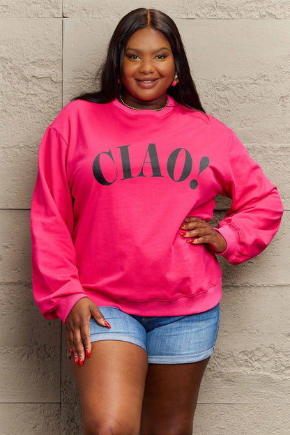 Simply Love Full Size CIAO！Round Neck Sweatshirt Carauana Store