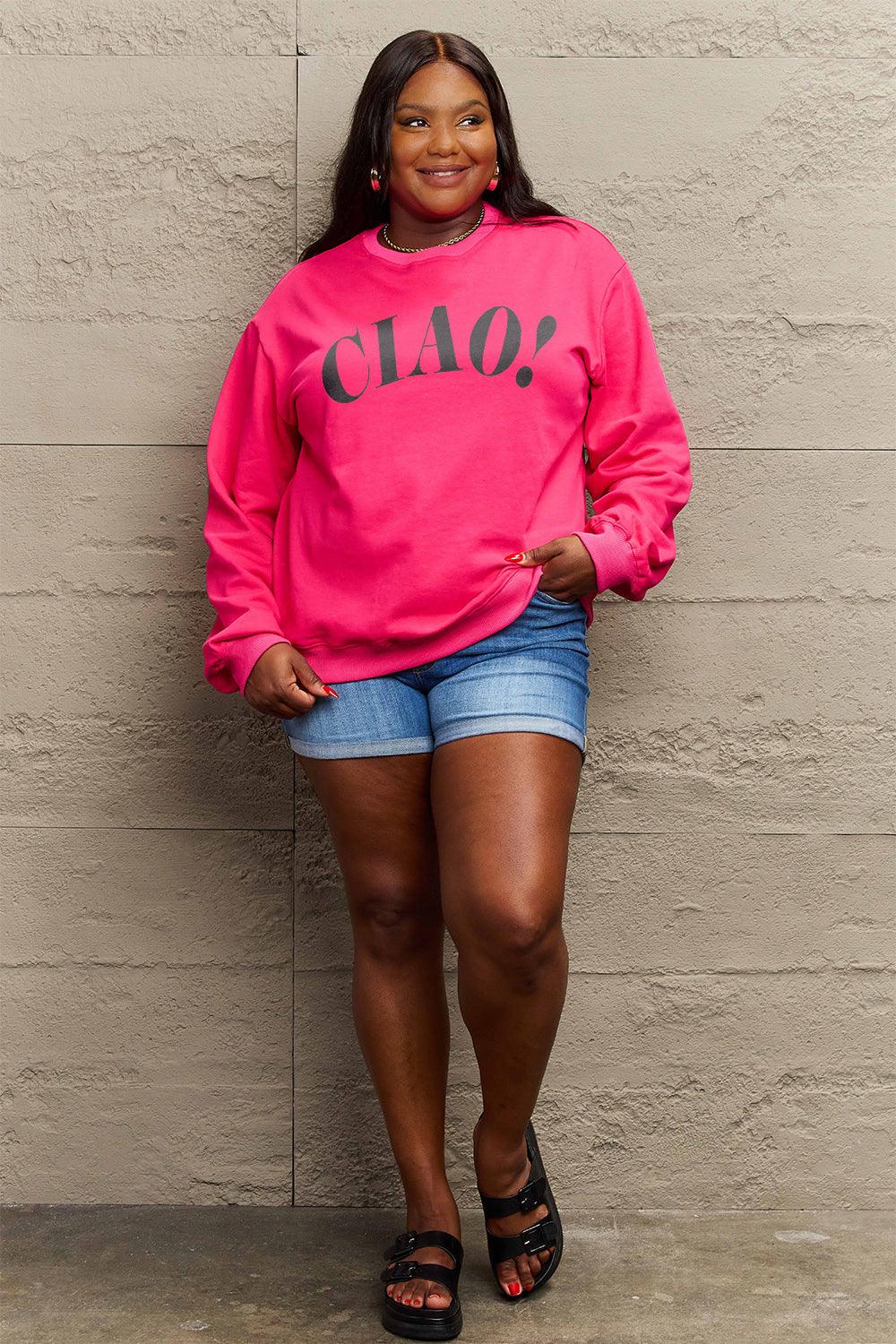 Simply Love Full Size CIAO！Round Neck Sweatshirt Carauana Store