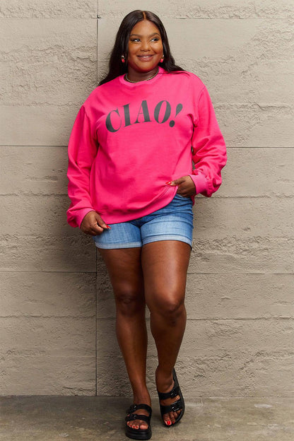 Simply Love Full Size CIAO！Round Neck Sweatshirt Carauana Store