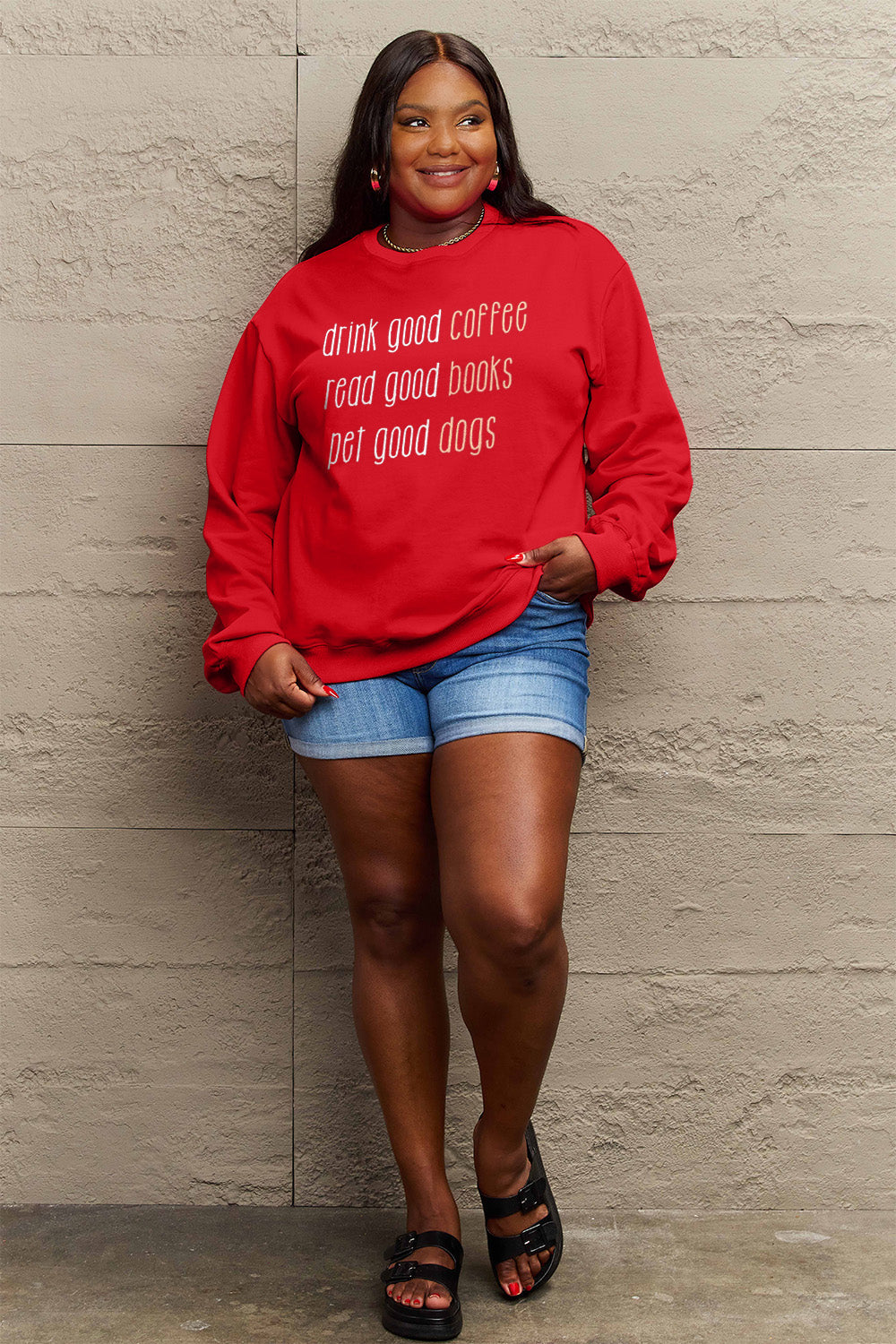 Simply Love Full Size Letter Graphic Round Neck Sweatshirt Carauana Store