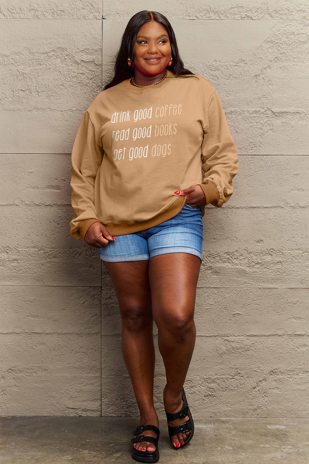 Simply Love Full Size Letter Graphic Round Neck Sweatshirt Carauana Store