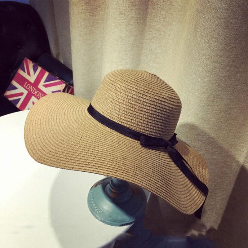 Summer Women Straw Hat Bowknot Wide Brim Floppy Panama Hats Female Lady Outdoor Foldable Beach Sun Cap Carauana Store