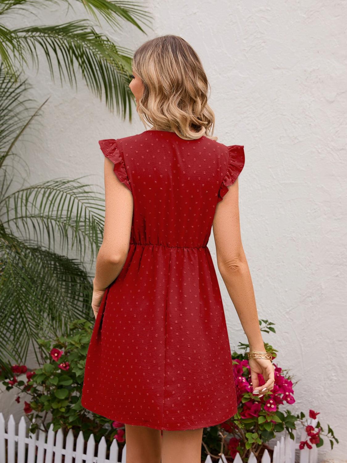 Swiss Dot Ruffled V-Neck Dress Carauana Store