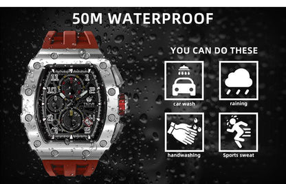 TSAR BOMBA Luxury Tonneau Clock 50M Waterproof Stainless Steel Carauana Store