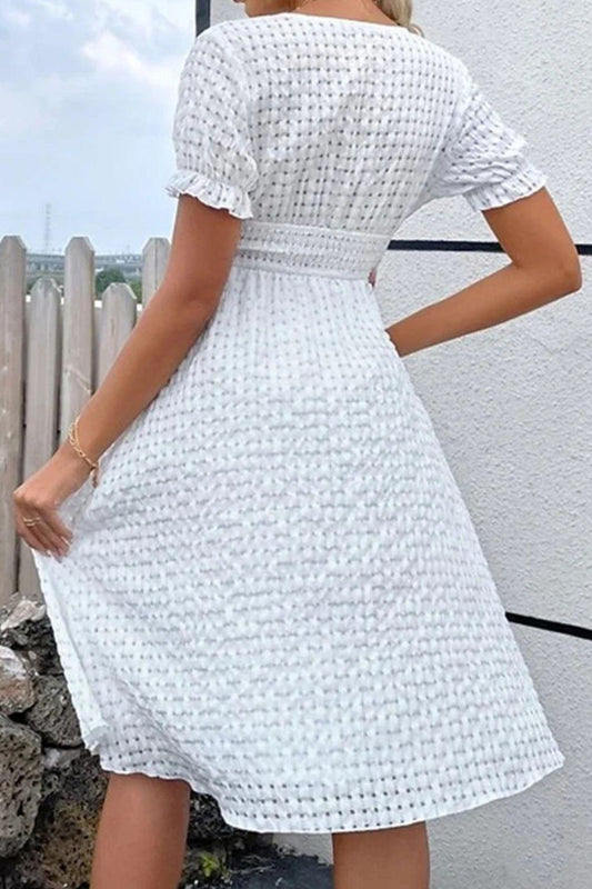 Textured Surplice Short Sleeve Dress Carauana Store