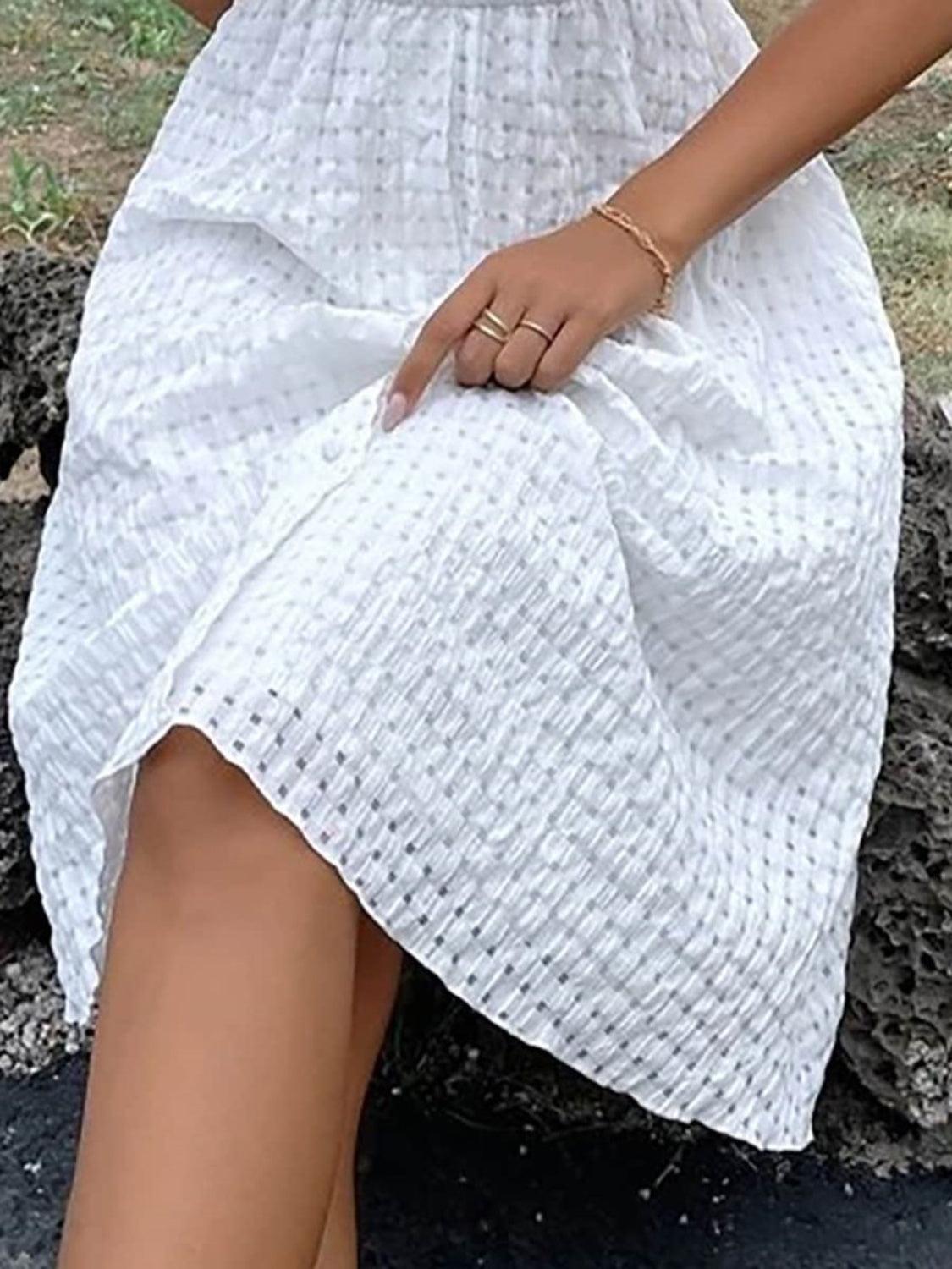 Textured Surplice Short Sleeve Dress Carauana Store