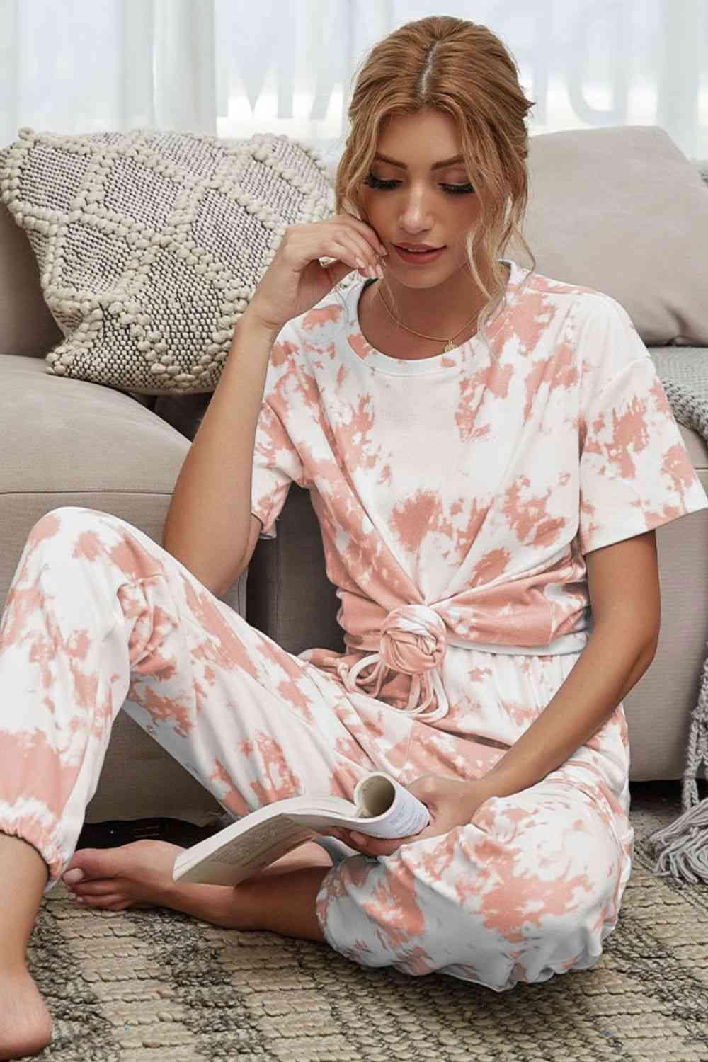 Tie-Dye Tee and Drawstring Waist Joggers Lounge Set Carauana Store