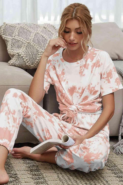 Tie-Dye Tee and Drawstring Waist Joggers Lounge Set Carauana Store