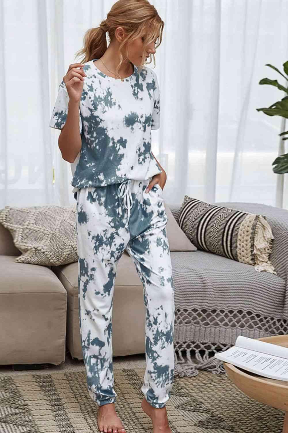 Tie-Dye Tee and Drawstring Waist Joggers Lounge Set Carauana Store